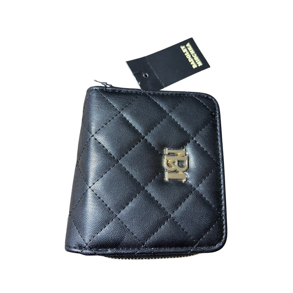 Badgley Mischka black vegan leather small wallet quilted gold-tone hardware NWT